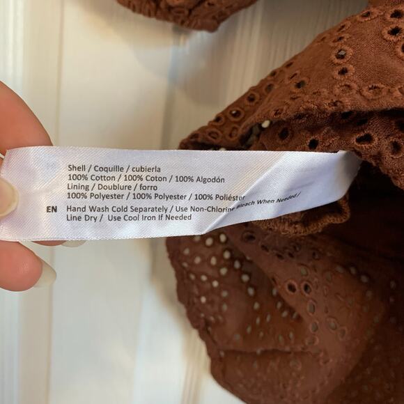 Band of the Free (FKA Band of Gypsies) brown smocked eyelet boho top XS - Picture 7 of 8